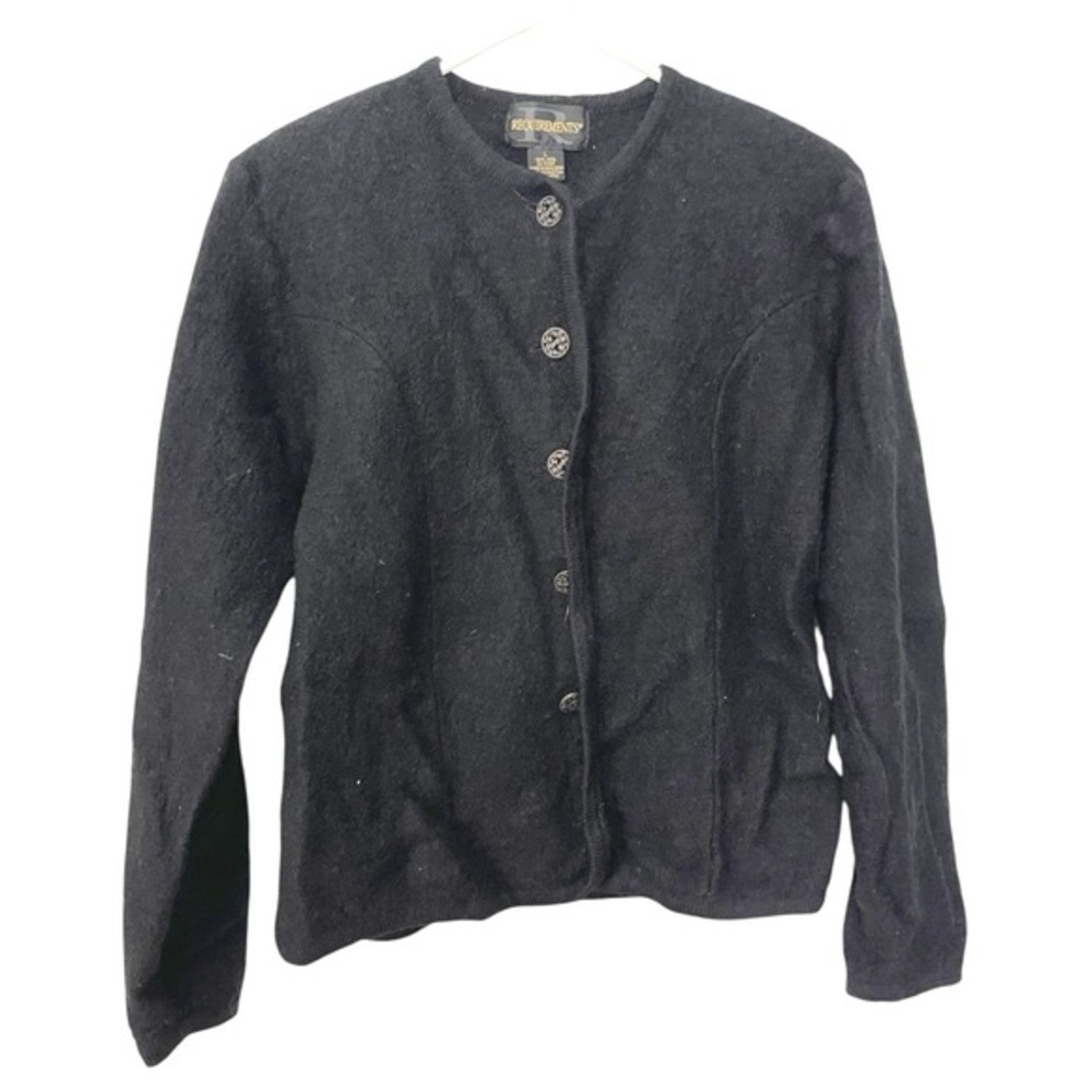Requirements Large Black Cardigan Boiled Wool Filigree Button Dark Academia Goth